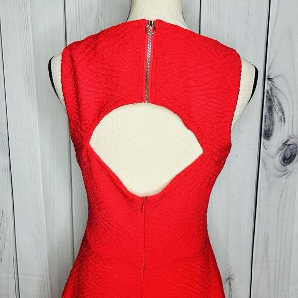 Calvin Klein Back Cut Out A-Line Textured Sleeveless Dress Coral Size 2 - Picture 10 of 13